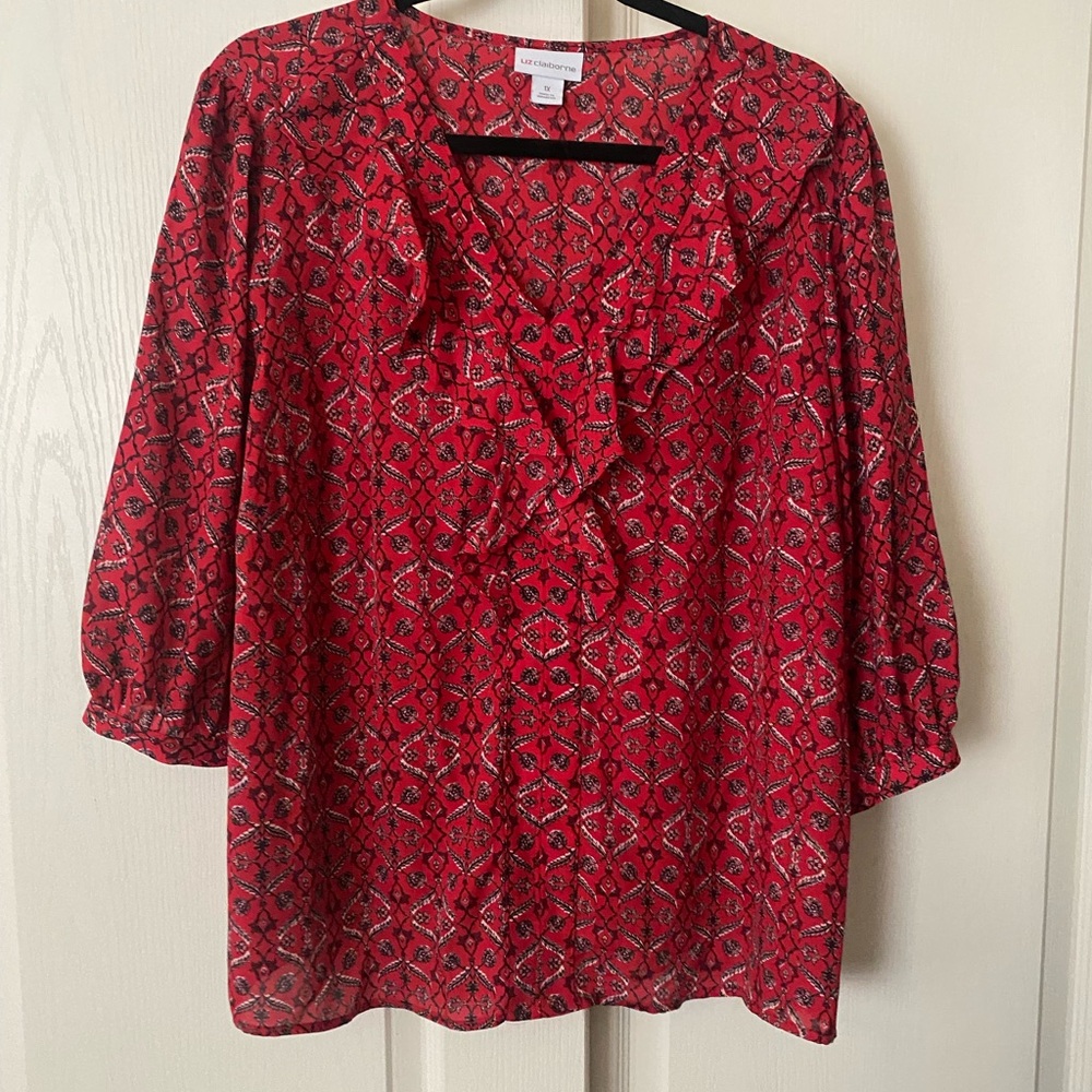 Liz Claiborne Red Floral Blouse